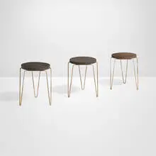 Custom stacking stools model 75, set of three by Florence Knoll, 1947, solid redwood, painted steel, offered Oct 2025