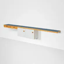 Wall-mounted console from Les Arcs, Savoie by Charlotte Perriand, c. 1968, laminate, pine, offered Oct 2025