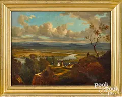 landscape of Connecticut River from Mount Holyoke by Victor de Grailly, oil on canvas, sold Jun 2022