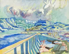 Talsperre by Bruno Krauskopf, Gouache und Deckweiß auf Papier, sold Oct 2022