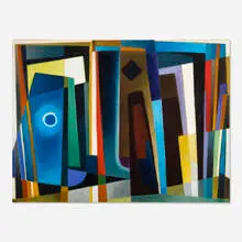 Dark Vertical Formation by Werner Drewes, 1974, oil on canvas, sold Sep 2026