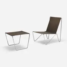Bachelor lounge chair, model 3351 and ottoman by Verner Panton, 1955, chrome-plated steel, upholstery, sold Sep 2026