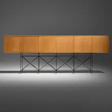 Cabinet by Giovanni Ferrabini, c. 1955, beech, enameled steel, sold Sep 2026