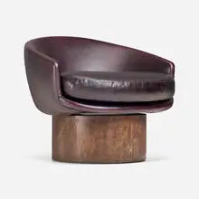 Swivel chair by Contemporary, leather, walnut, sold Sep 2026