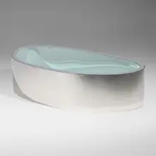 Oval Free Form coffee table by Karl Springer, c. 1970, stainless steel, glass, lacquered glass, sold Sep 2026
