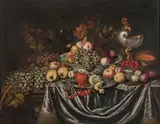 Nautile et fruits dans des plats en porcelaine de Chine sur un entablement by Edwaert Collier, Huile sur toile, sold Nov 2018