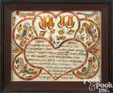 Birth and baptismal certificate by Johann Conrad Trevits, watercolor and ink on paper, sold Oct 2018