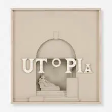 Utopia by Cletus Johnson, 1980, mixed media construction lightbox, sold Sep 2026