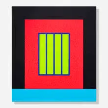 Red Prison by Peter Halley, 2009, acrylic, fluorescent acrylic and Roll-a-Tex on canvas, sold Sep 2026