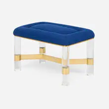Round Leg Lucite bench by Karl Springer, c. 1970, upholstery, acrylic, brass-plated bronze, sold Sep 2026