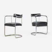 Armchairs, pair by Modern, chrome-plated steel, leather, sold Sep 2026