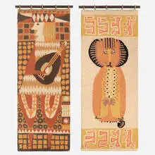 Tapestries, set of two by Evelyn Ackerman, 1959, 1961, hand-hooked wool, sold Sep 2026