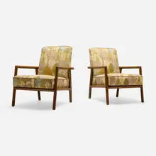 Lounge chairs model 1601, pair by T. H. Robsjohn-Gibbings, c. 1955, mahogany, upholstery, sold Sep 2026
