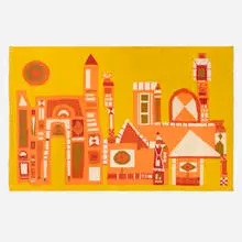 Buildings tapestry by Evelyn Ackerman, 1963, hand-woven wool, sold Sep 2026
