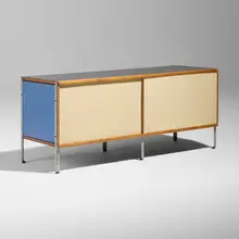 Early ESU 100-C by Charles and Ray Eames, 1950, birch plywood, zinc-plated steel, lacquered Masonite, lacquered birch, sold Sep 2026