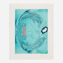 Bluish Free Fall by John Newman, 2003, lithograph in colors on BFK Rives, offered Aug 2024