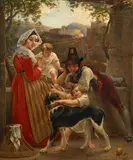 Une famille italienne devant un paysage by Louis Ricquier, Huile sur panneau d'acajou,, sold Nov 2018