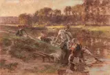Lavandières à la rivière by Léon Augustin Lhermitte, Pastel, sold Nov 2018