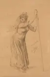 La danse du bâton by Jean-Léon Gérôme, Crayon noir,, sold Nov 2018