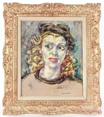 Portrait of a woman by Kurt Hinrichsen, oil on board, offered Jul 2017