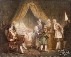 Interior family scene with a newborn by Antony Serres, oil on panel, offered Jul 2017
