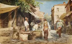 Scène de marché en Turquie by Pietro Bello, Aquarelle, sold Jun 2006