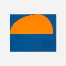 Orange and Elusive Bluebird Blue Illumination Trial by Suzan Frecon, 2020, oil on wood panel, sold Sep 2026