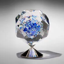 Echo Blue by Jon Kuhn, 2010, ground, polished, and laminated glass, gold foil, stainless steel, sold Sep 2026