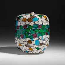 Mosaico vase by Yoichi Ohira, 2003, hand-blown glass canes with murrine and powder inserts, partial inciso surface, sold Sep 2026