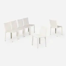 Cab chairs model 412, set of six by Mario Bellini, leather over steel, plastic, suede, sold Sep 2026