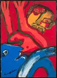 DIABLE ET TÊTE BLEUE by Bengt Lindström, 1973, Acrylique sur papier marouflé sur toile, sold Oct 2018