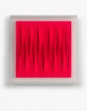SPAZIO ESTROFLESSO ROSSO FUOCO QUADRATO by Pino Manos, 2011, Technique mixte sur toile, sold Oct 2018