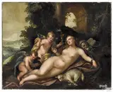 A nude with cherubs by Dirck de Vries, oil on canvas, offered Apr 2016