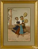 Two female musicians by Filippo Indoni Jr., watercolor, offered Apr 2016