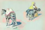 Berger avec deux chèvres et son cheval by Édouard Doigneau, Crayon, gouache et aquarelle, sold Dec 2005