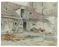 Auf dem Bauernhof by Adolf Friedrich, 1869, Aquarell auf Papier, sold May 2014