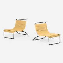 Lounge chairs model 801, pair by Hendrik Van Keppel and Taylor Green, c. 1950, enameled steel, plastic cording, sold Sep 2026