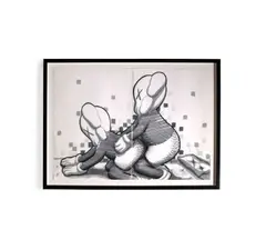 Untitled by Kaws, 2002, Sérigraphie en noir sur papier Polyart stock 170gsm, sold May 2018