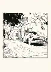 Ted BENOIT by Ted Benoît, Encre de Chine sur papier pour une illustration représentant une Oldsmobile, véhicule fétiche de Ray Banana. Signé., sold May 2018