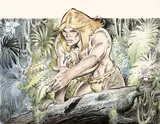 André CHÉRET by André Chéret, Encre de Chine et aquarelle pour une illustration représentant Rahan dans la jungle., sold May 2018