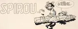 André FRANQUIN by André Franquin, Encre de Chine et crayon bleu pour le bandeau-titre du journal Spirou n°1099 publié en 1959. Mise en couleurs au crayon , sold May 2018