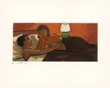 Jean-Claude GÖTTING by Jean-Claude Gotting, Gouache sur papier pour une illustration représentant un couple discutant dans leur lit. Signé., sold May 2018