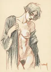 André JUILLARD by André Juillard, Fusain, pastel et encre sur papier pour une illustration représentant une femme nue. Signé., sold May 2018