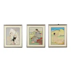 Les Bons Piments Rouges! Jôhokuri Corée.. / 'Homme au Sabre Aino, Hokkaido / Flocons de Neige Pengyong Coree (Three Works) by Paul Jacoulet, Each a woodblock print in colors, sold Oct 2026