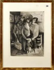 Refugees by Maurice Sumray, 1950, pen and ink, sold Jul 2011