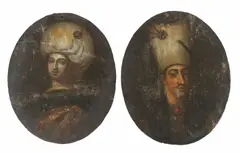 A Turkish nobleman; turkish noblewoman by Jean Baptiste Vanmour, Oil on panel, sold May 2011