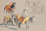 Etude de mulets et de paysan by Édouard Doigneau, Crayon, gouache et aquarelle, sold Jun 2005
