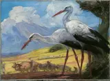 Cigognes en Kabylie by Jules van Biesbrock, Pastel, sold Jun 2005