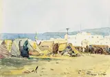Le marché à Tanger by Édouard Doigneau, Crayon, gouache et aquarelle, sold Apr 2005