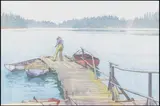Sharp's Dock ~ Pender Harbour by Walter J. Phillips, colour woodcut, sold Nov 2003